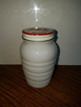 Vintage Milk Glass Pepper Shaker / Red&yellow Tulip Lid Includes Xtra Salt Lid