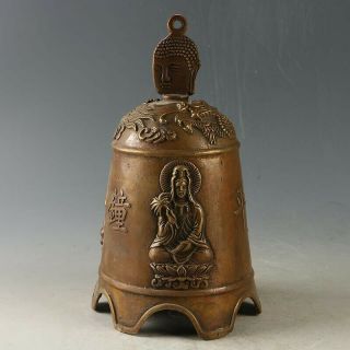 Chinese Copper Handwork Carved Kwan - Yin Bell Statue Gl1057
