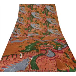 Sanskriti Vintage Saree 100 Pure Silk Printed Sari Craft 5 Yard Decor Fabric 3