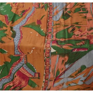 Sanskriti Vintage Saree 100 Pure Silk Printed Sari Craft 5 Yard Decor Fabric 4