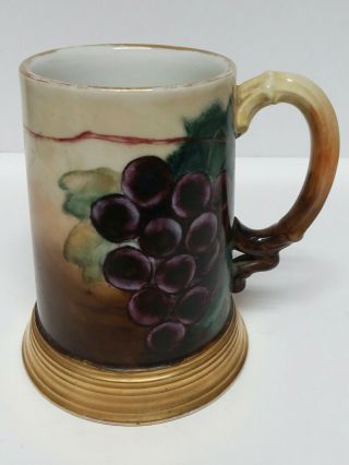 Antique Jpl France Limoges Tankard Mug Stein Handpainted W/ Grapes