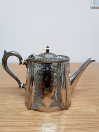 A Silver Plated Teapot By J H Potter 6 " X 10 " With Hand Engravings 285