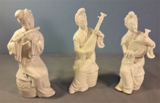 Set Of 3 Vintage Chinese Blanc De Chine Figures Of Guanyin - Musicians