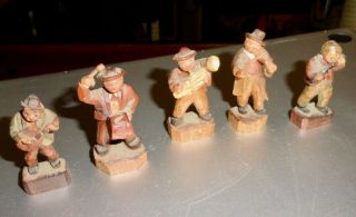 5 Vintage Hand Carved 1 1/2 Inch Wooden Musicians Men Please Look So Cute