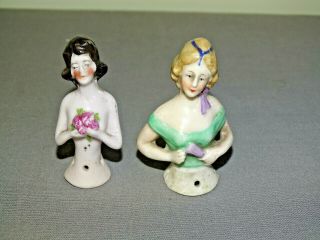 Antique Vintage Half Doll Pin Cusions X2 Porcelain,  Victorian,  Art Deco