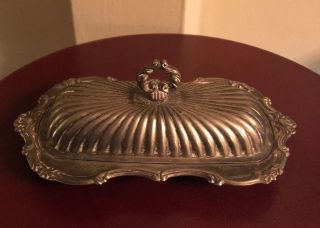 Vintage Silver Plated Covered Butter Dish With Glass Insert Ornate