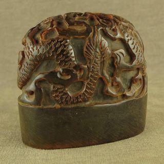 Carved With Coiled Dragon Totem In Chinese Old Ox Horn Carving Seal