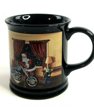 2009 Harley Davidson Christmas Santa Coffee Mug Black Blue Motorcycle