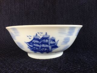 Nantucket Distributing Co Nautical Schooner Ceramic Bowl.  Blue And White