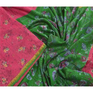 Sanskriti Vintage Pink Saree 100 Pure Silk Printed Zari Border Fabric Sari