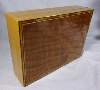 Vintage Sgd Muniz Hand Carved Inlaid Teak Wood Mens Jewelry Box Keepsake Chest