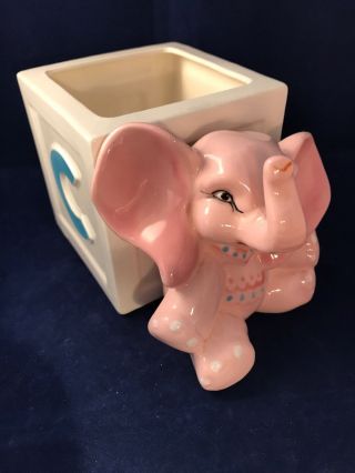 1960s Napco Baby Pink Elephant Abc Block Nursery Planter Storage Box Ceramic