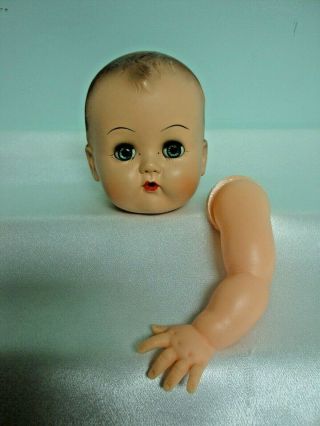 Vintage Vinyl Ideal Betsy Wetsy Baby Doll Head & Left Arm Only - Parts - Euc