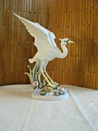 Andrea By Sadek Porcelain Birds Figurine White Heron In Flight Japan Htf