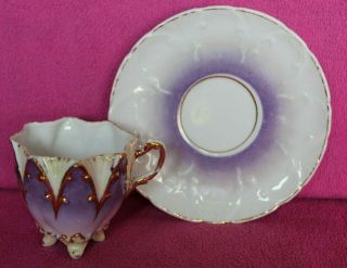 Vintage Cup And Saucer Set - Purple White And Gold - Unique Design