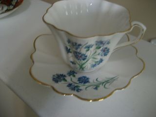 Pretty Blue Flowered Teacup And Saucer Set Made In England - Fine Bone China