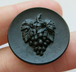 Flawless Antique Vtg Victorian Jet Black Glass Picture Button Grapes 1 " (g)