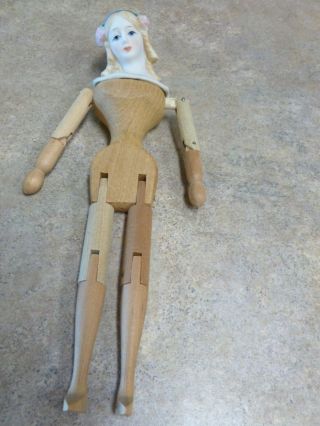 Hand - Made Antique Bisque Doll Body With Hinged Wood Arms And Legs