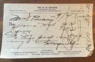 Antique 1922 Medical Doctors Prescription Hand Written Cocaine Washington