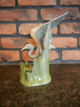 Ceramic Egret Heron And Cattail Figural Candle Holder By Fitz & Floyd 1