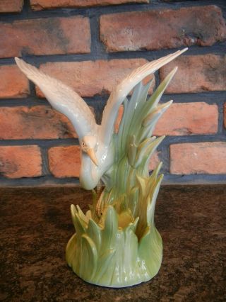 Ceramic Egret Heron and Cattail Figural Candle Holder by Fitz & Floyd 1 2