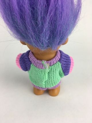 VINTAGE GOOD LUCK TROLLS BY RUSS Knitted Sweater With Heart Purple Blue Hair 5
