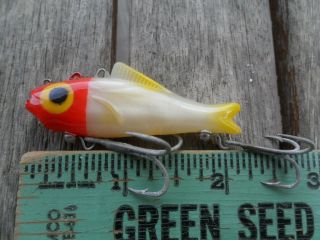 Vintage Fishing Lure Doug English Plugging Shorty - Texas - White Pearl Red Head