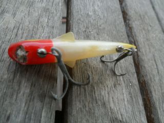 Vintage Fishing Lure Doug English Plugging Shorty - Texas - White Pearl Red Head 2