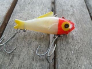 Vintage Fishing Lure Doug English Plugging Shorty - Texas - White Pearl Red Head 3