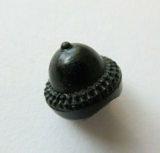 Pristine Antique Vtg Victorian Jet Black Glass Button Realistic Acorn 7/16 " (i)