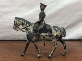 Vintage Collectible Wwi Calvary Die - Cast Metal Soldier On Horseback Antique Toy