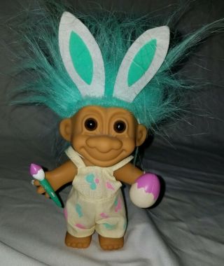 Russ Troll Vintage Easter Bunny Ears Egg Paintbrush Overalls Blue/green Hair 5 "
