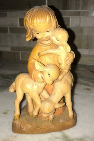 Anri Juan Ferrandiz 5.  75 " Nativity Girl With Lamb Sheep Wood Hand Carved Italy