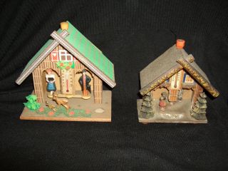 Two Vintage Wooden Weather Vane Houses