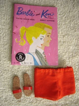 Vtg Ken Doll Bathing Suit Swim Trunks Cork Sandal Flip Flops Booklet 750 1961 4