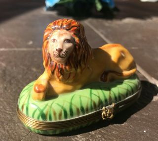 Lion In Grass Limoges Trinket Box By Chamart