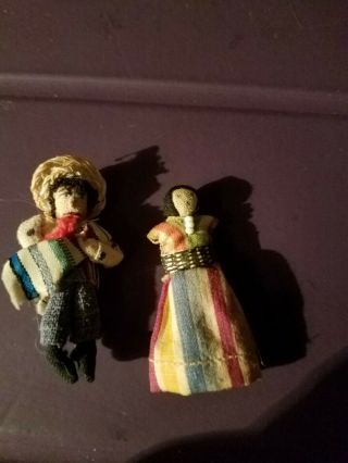 Vintage Dollhouse Miniature 2 Boy And Girl Dolls Handmade Mexico 1 1/2 Inc