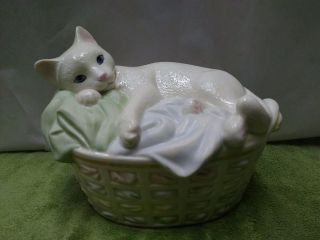 Lenox Zzz Perfect Spot Cat In Wicker Laundry Basket Figurine No Box Euc