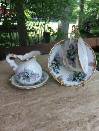 Royal Crown Hand Painted Pitcher And Bowl Set 44/109 & Matching Cup And Saucer