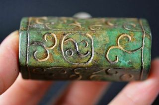57mm Long Bead Chinese Old Jade Carved Ancient Writing Pendant Y19