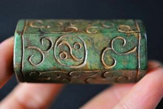 57mm Long Bead Chinese Old Jade Carved Ancient Writing Pendant Y19 3
