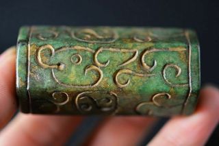 57mm Long Bead Chinese Old Jade Carved Ancient Writing Pendant Y19 5