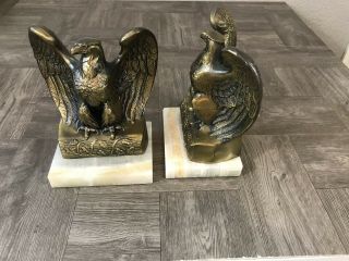 Vintage Mcm Usa American Eagle Brass Bookend On Marble Onyx Base Usa Mid Century