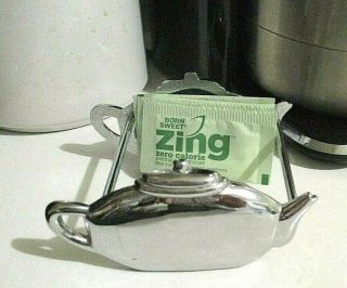 " Tea Pot " Tea Bag Sugar Holder Dispenser Caddy Stainless Steel Metal
