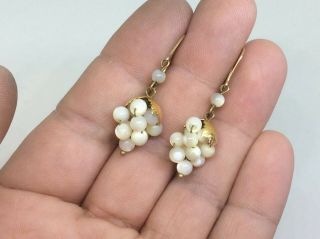 Antique Vintage 9ct Rolled Gold & Mother Of Pearl Hook Earrings