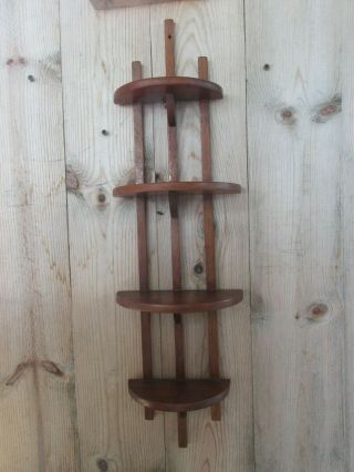 Vtg Mid Century Wood Wall Shelf 4 Tier 26 " Tall Open Back Handcrafted Rustic
