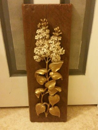 Vintage Syroco Flower Wall Hanging Plaque Faux Wood Plank 1966 7000
