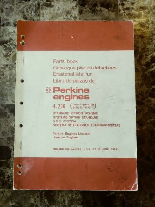 Vintage 1976 Perkins Engines 4.  236 Parts Book Standard Option Scheme First Issue