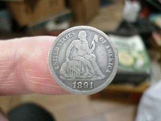 1891 - O Us Antique Silver Dime,  Seated Liberty,  Better Date,  Last Year