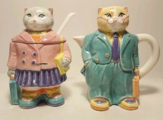 Oragiri Kitten Cat Creamer & Sugar Bowl 4 1/2 " Hand Painted By Rita Maradino